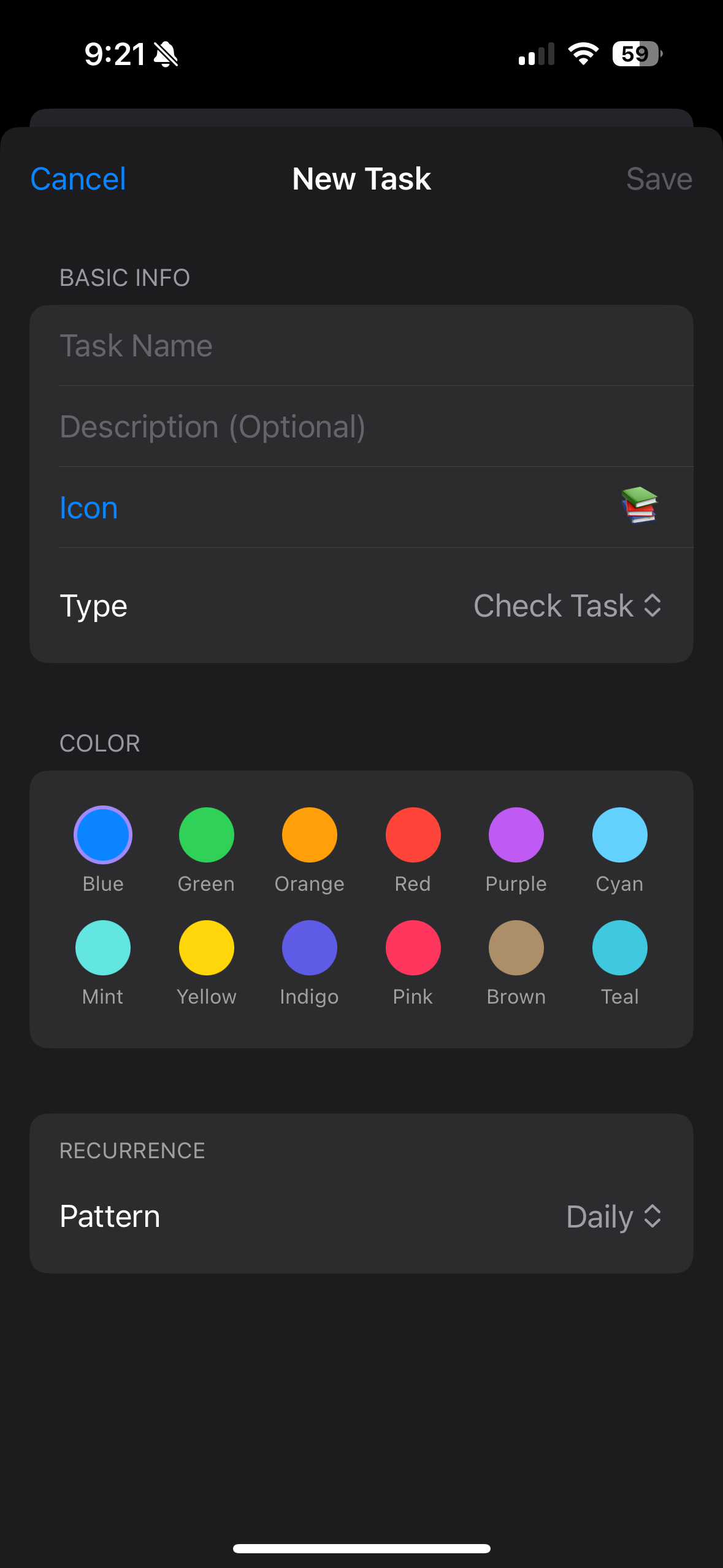 Task creation screens
