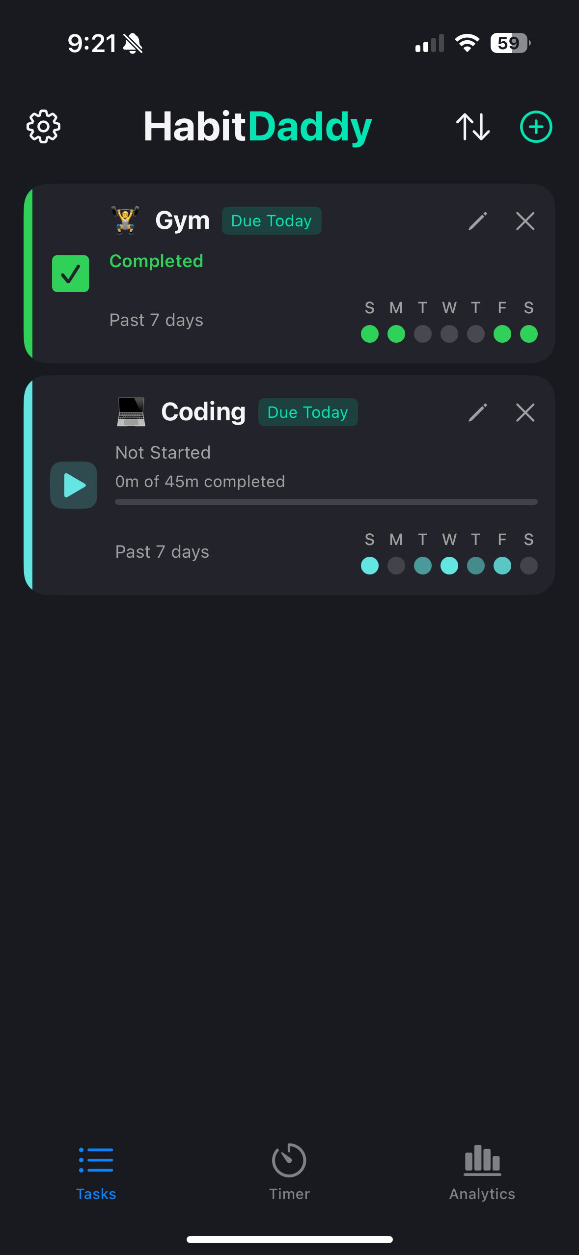 Habit list with icons